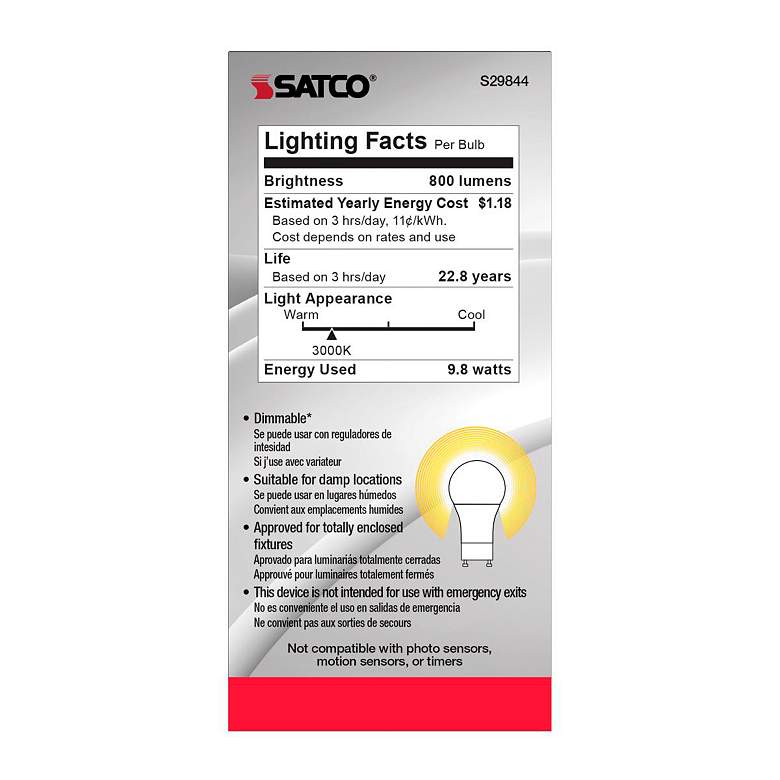 Image 5 60W Equivalent 9.8W GU24 Base White Glass Type-A Dimmable LED Bulb by Satco more views
