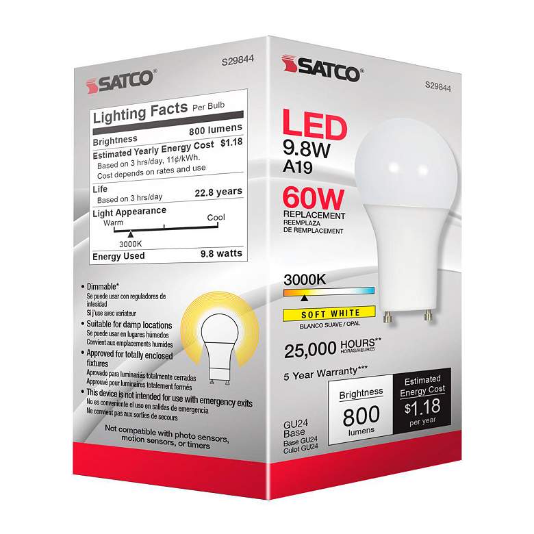 Image 7 60W Equivalent 9.8W GU24 Base White Glass Type-A Dimmable LED Bulb by Satco more views