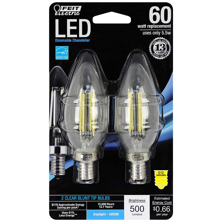 Image 1 60W Equivalent Clear 5.5W LED Dimmable E12 Torpedo 2-Pack by Feit
