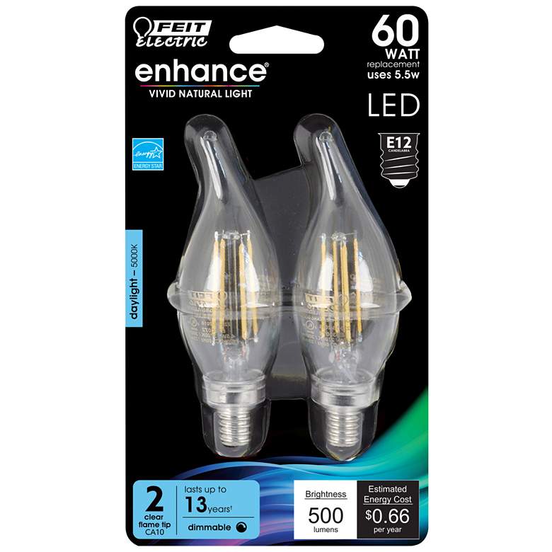 Image 1 60W Equivalent Clear 6W LED Dimmable Flame-Tip 2-Pack