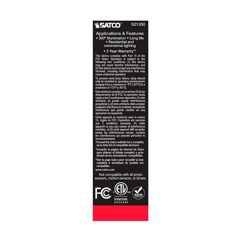 Image 7 60W Equivalent Clear 8W LED Dimmable Standard T10 Tube Bulb by Satco more views