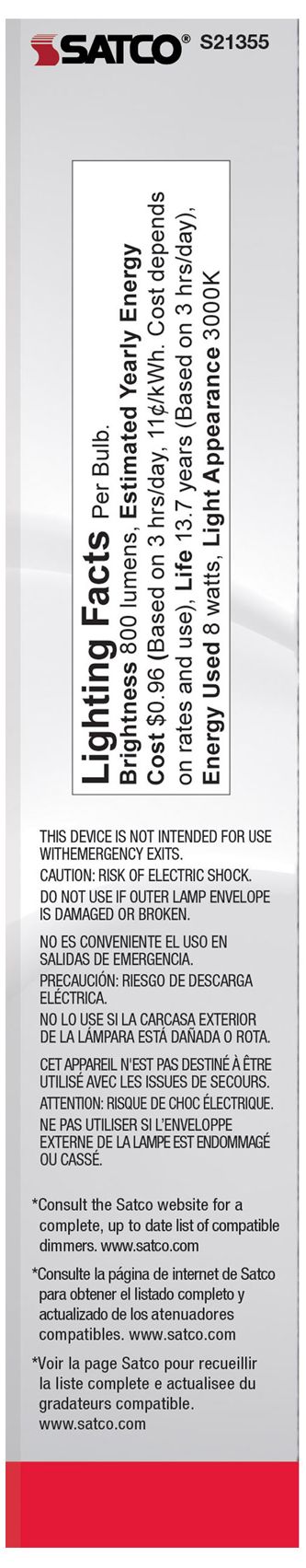 Image 7 60W Equivalent Clear 8W Standard Base Dimmable LED T9 Tube Bulb by Satco more views