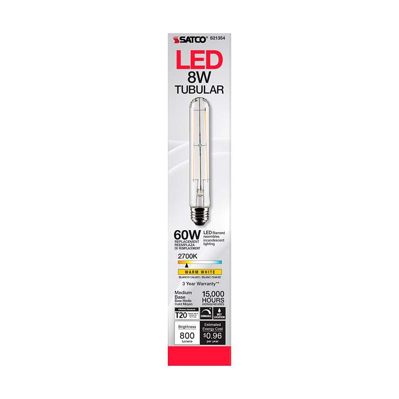 Image 4 60W Equivalent Clear 8W Standard Base Dimmable LED T9 Tube Bulb by Satco more views