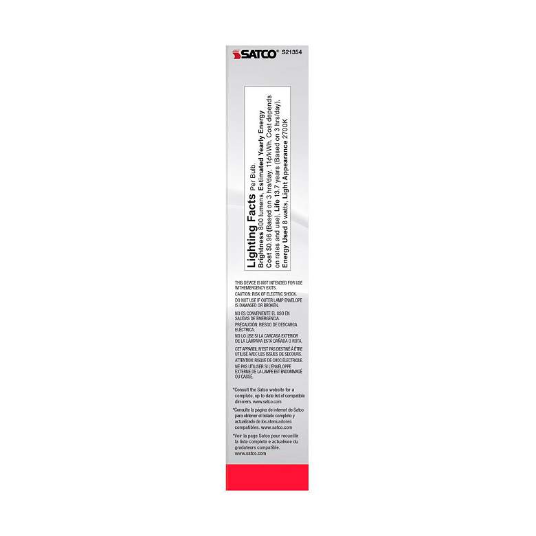 Image 6 60W Equivalent Clear 8W Standard Base Dimmable LED T9 Tube Bulb by Satco more views
