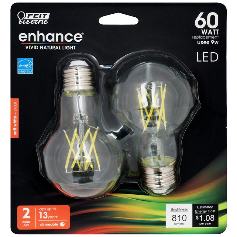 Image 1 60W Equivalent Clear 9W LED Dimmable T20-Comp 2 Pack