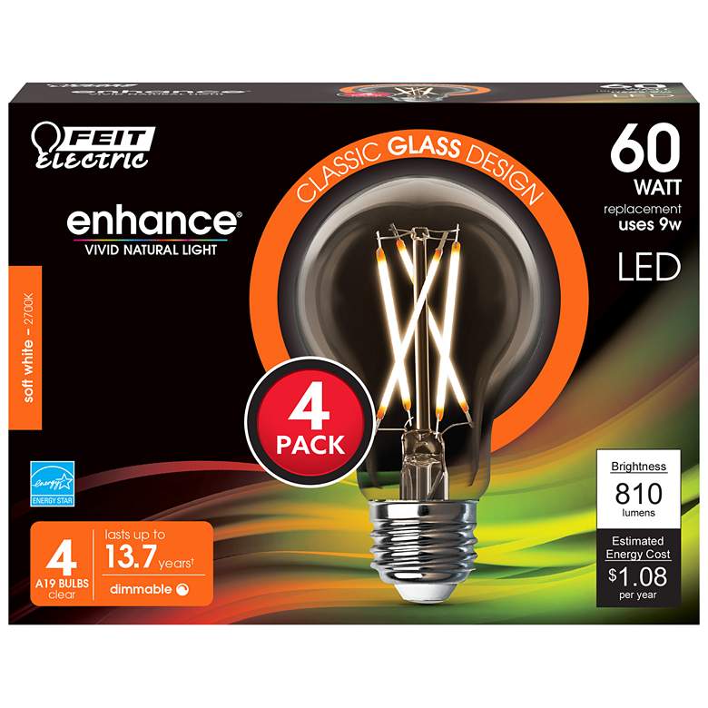 Image 1 60W Equivalent Clear 9W LED Dimmable T20-Comp 4 Pack