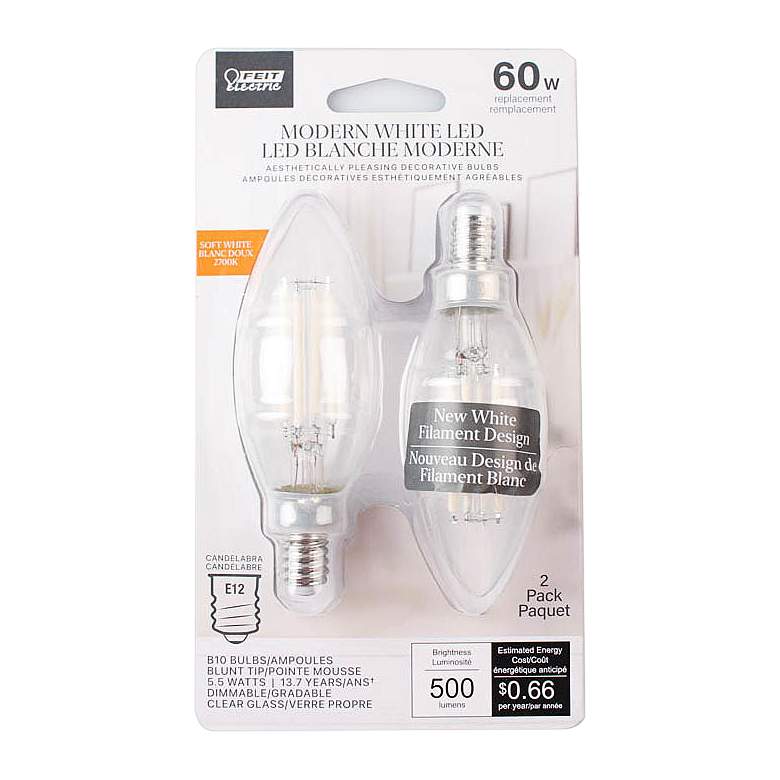 Image 2 60W Equivalent Clear White Filament 5.5W LED E12  Candelabra Bulb 2-Pack more views