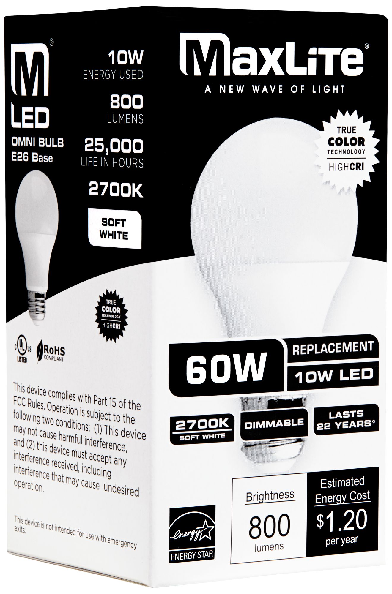 Image 2 60W Equivalent Frosted 10W Dimmable A19 Standard Bulb by MaxLite more views