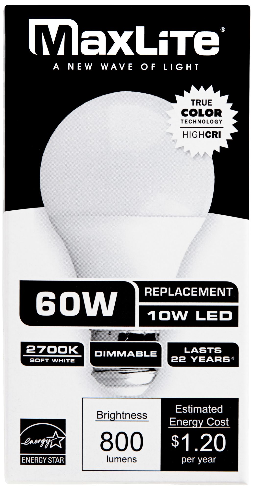 Image 3 60W Equivalent Frosted 10W Dimmable A19 Standard Bulb by MaxLite more views