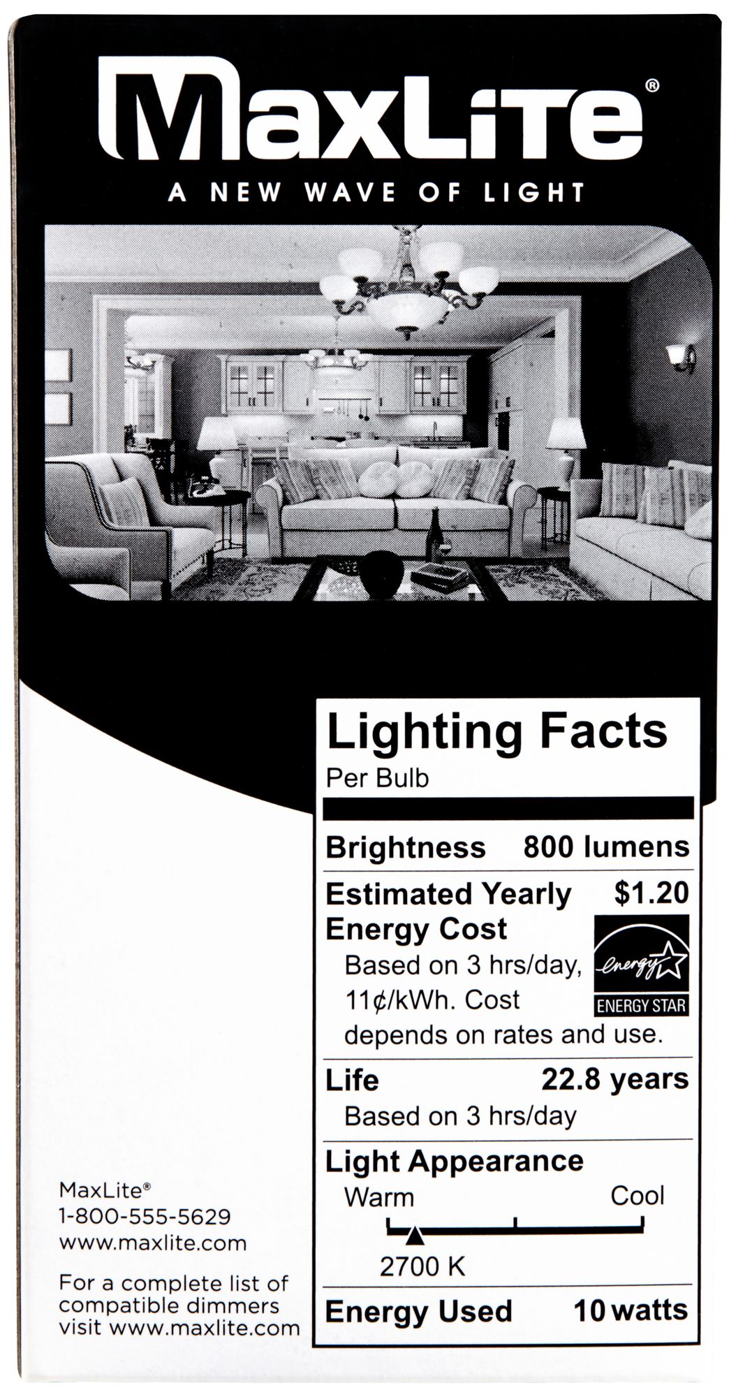 Image 4 60W Equivalent Frosted 10W Dimmable A19 Standard Bulb by MaxLite more views