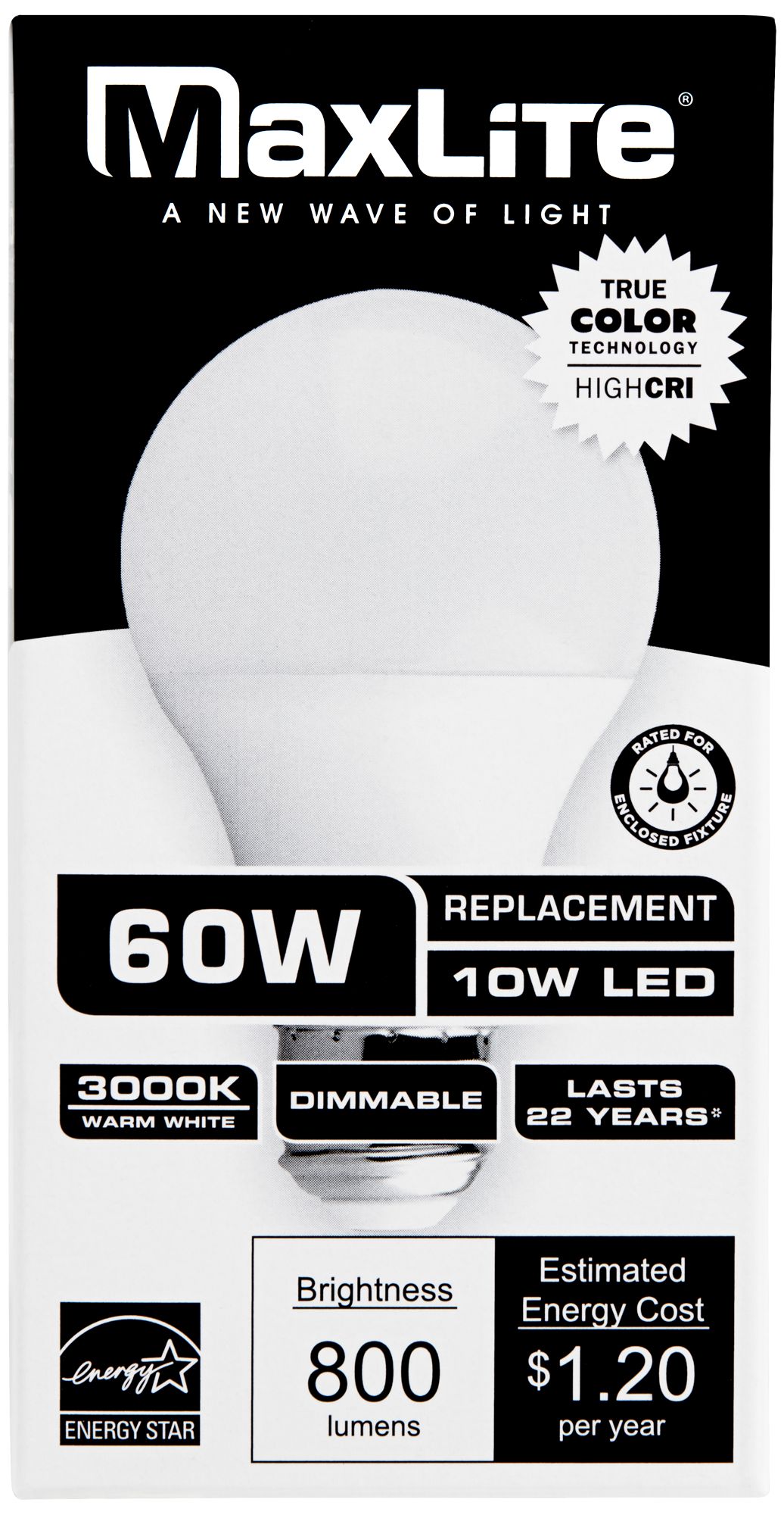Image 3 60W Equivalent Frosted 10W Dimmable A19 Standard Bulb by MaxLite more views