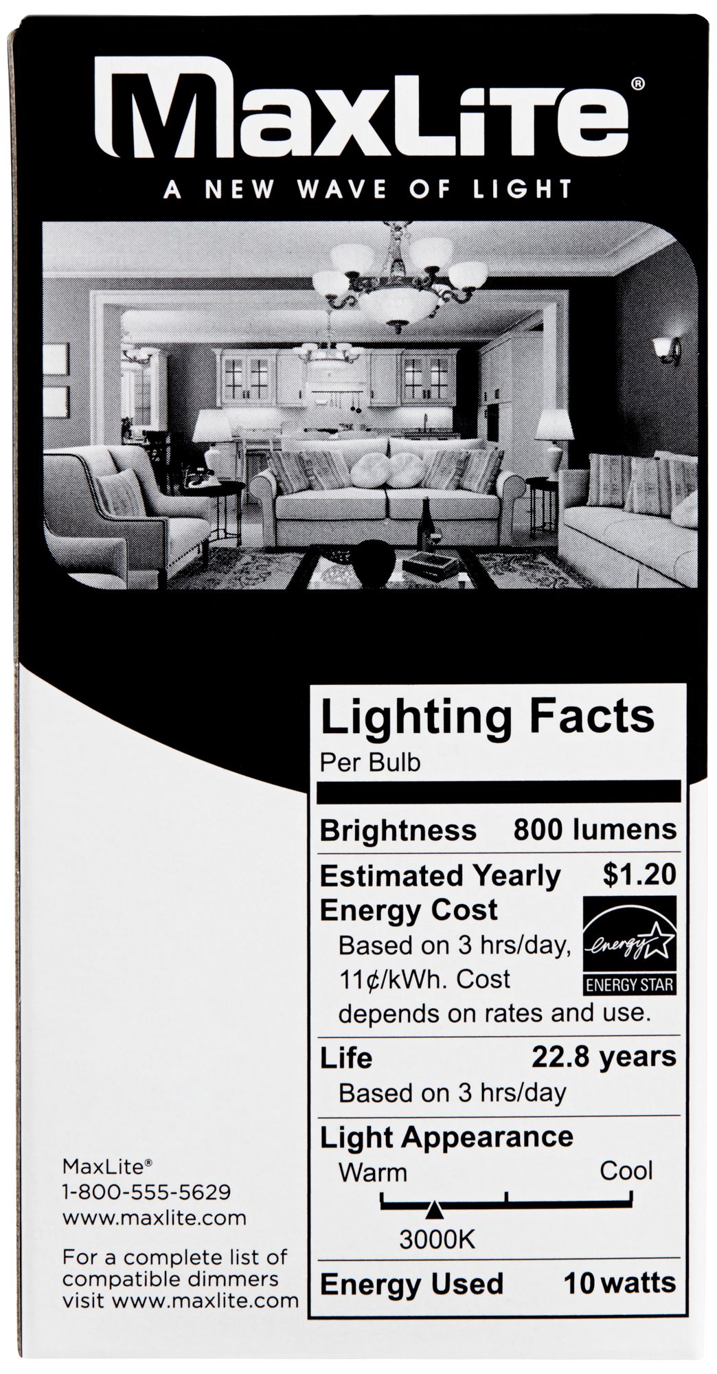 Image 4 60W Equivalent Frosted 10W Dimmable A19 Standard Bulb by MaxLite more views