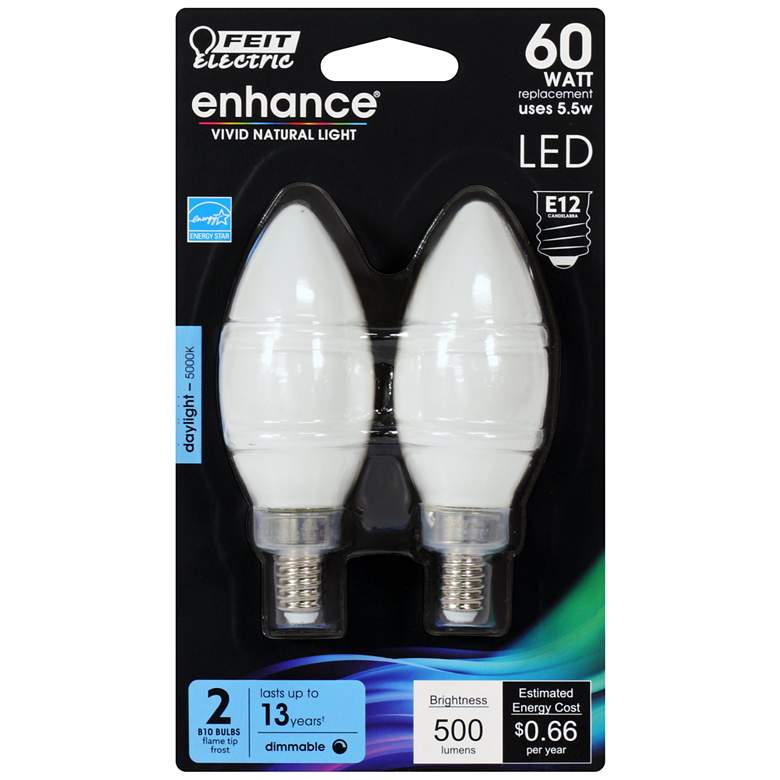 Image 1 60W Equivalent Frosted 5.5W LED E12 Torpedo Bulb 2-Pack