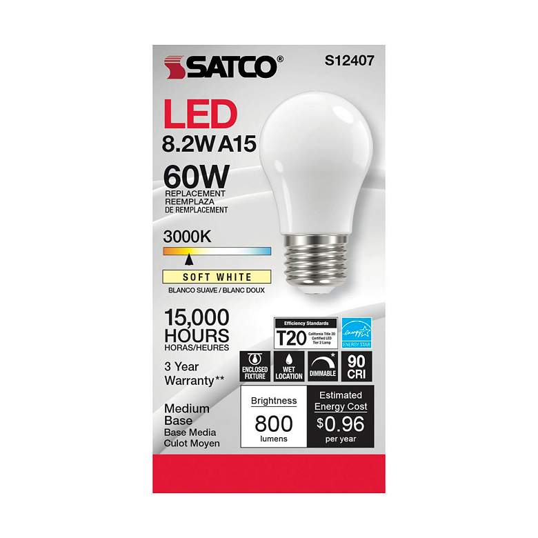 Image 2 60W Equivalent Frosted 8.2W LED Dimmable Standard A15 Bulb more views