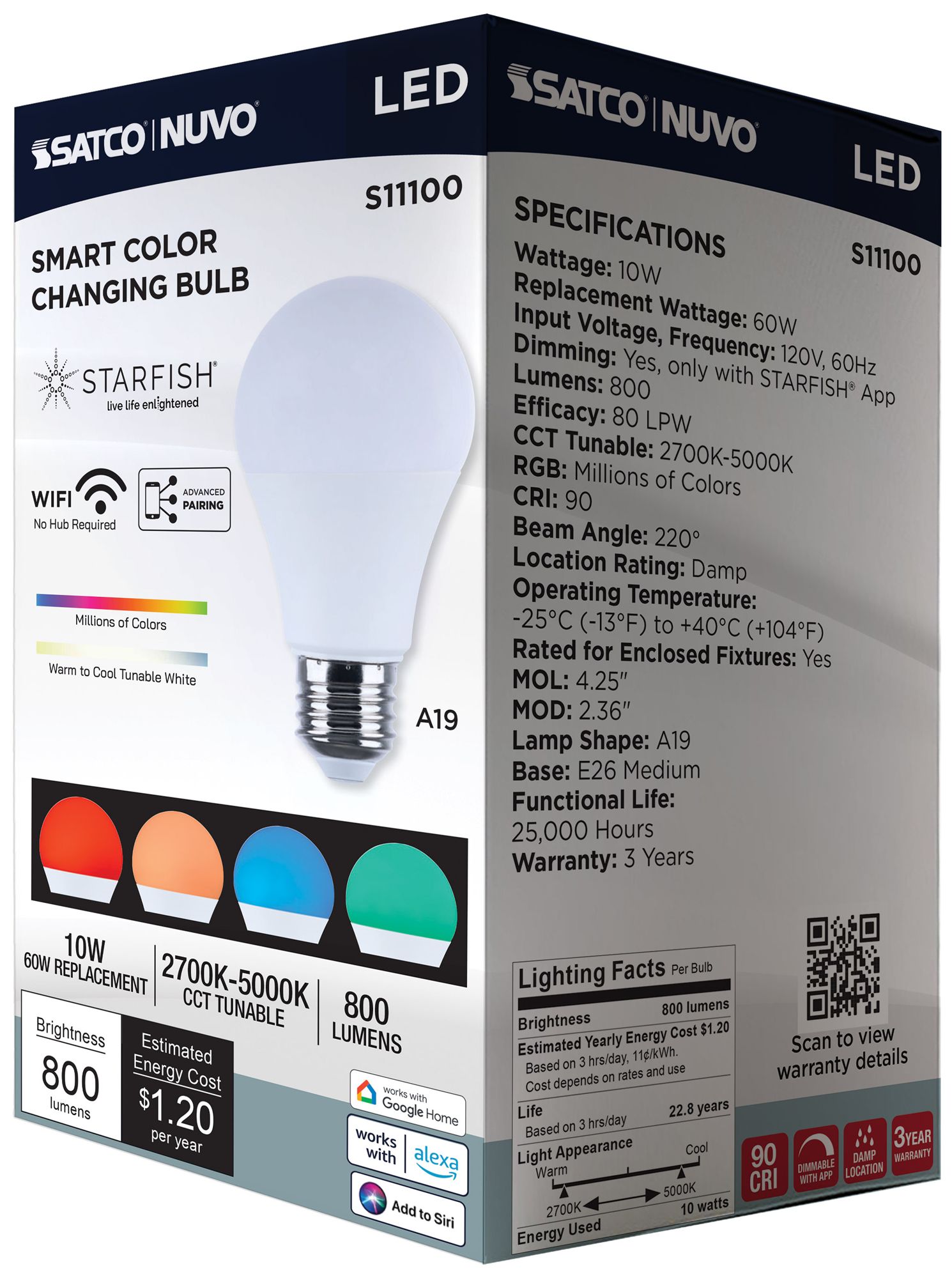 60W Equivalent Satco 10W White LED Dimmable Standard A19 Bulb 6-Pack