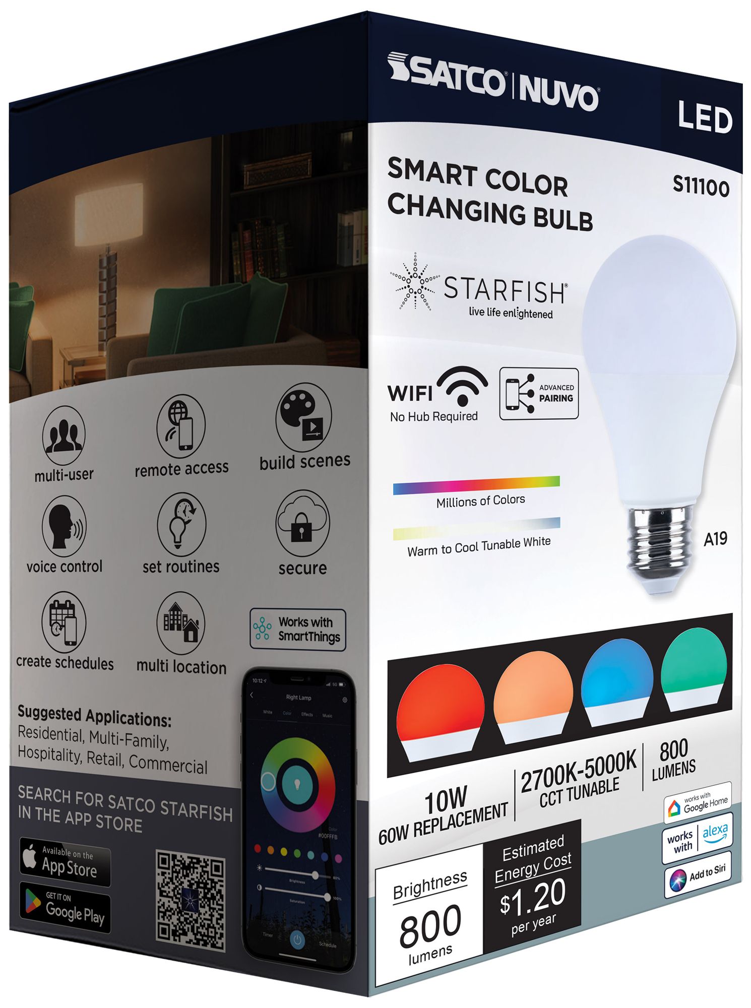 60W Equivalent Satco 10W White LED Dimmable Standard A19 Bulb 6-Pack