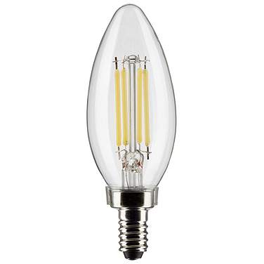 60W Equivalent Satco 5.5W 3000K Clear Glass LED Candelabra B11 Bulb 2-Pack