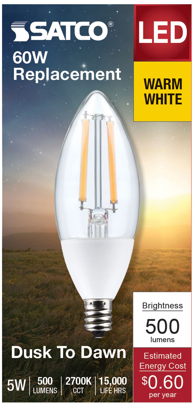 Image 4 60W Equivalent Satco 5W Frosted LED Non-Dimmable Candelabra B11 more views