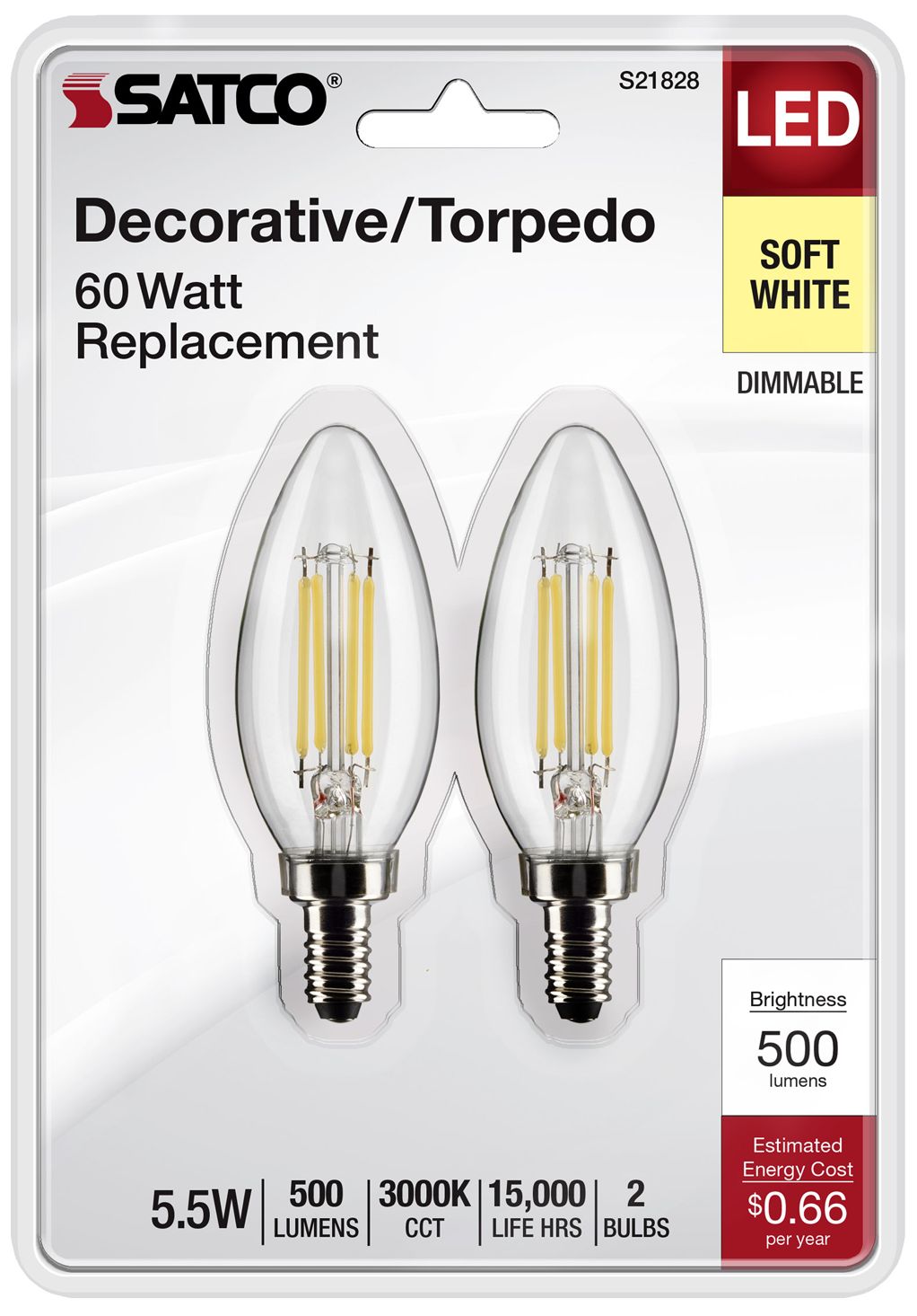 Image 5 60W Equivalent Satco Clear 5.5W LED Dimmable Candelabra B11 6-Pack more views