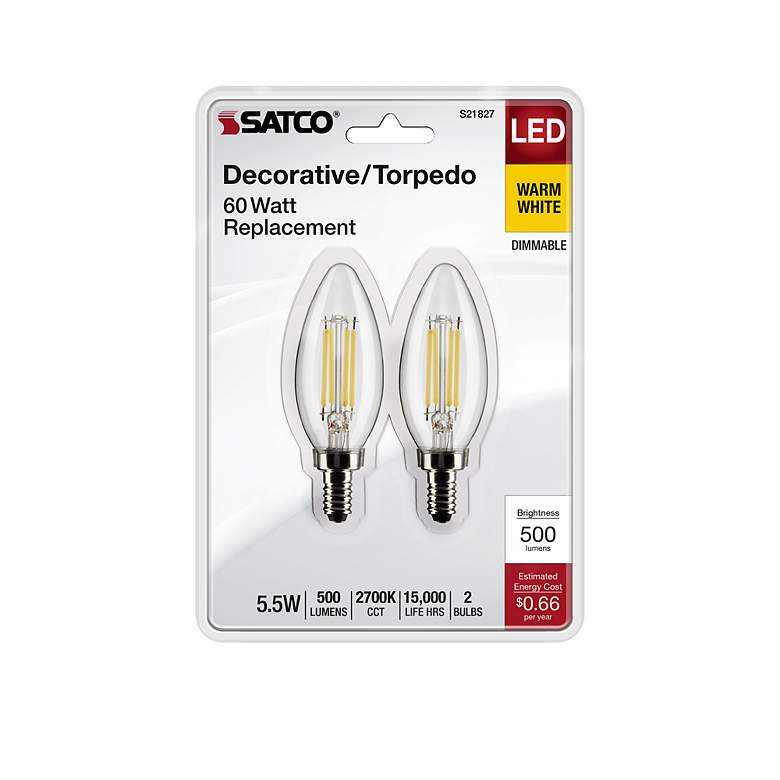 Image 4 60W Equivalent Satco Clear 5.5W LED Dimmable E12 B11 2-Pack more views