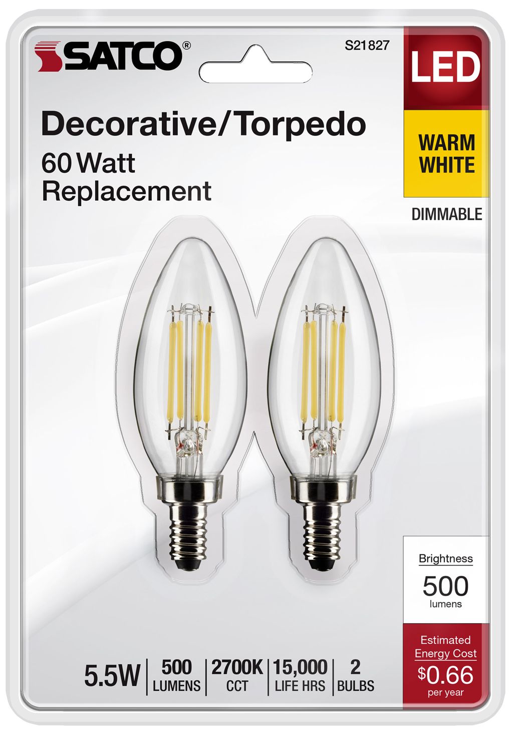 Image 4 60W Equivalent Satco Clear 5.5W LED Dimmable E12 B11 6-Pack more views