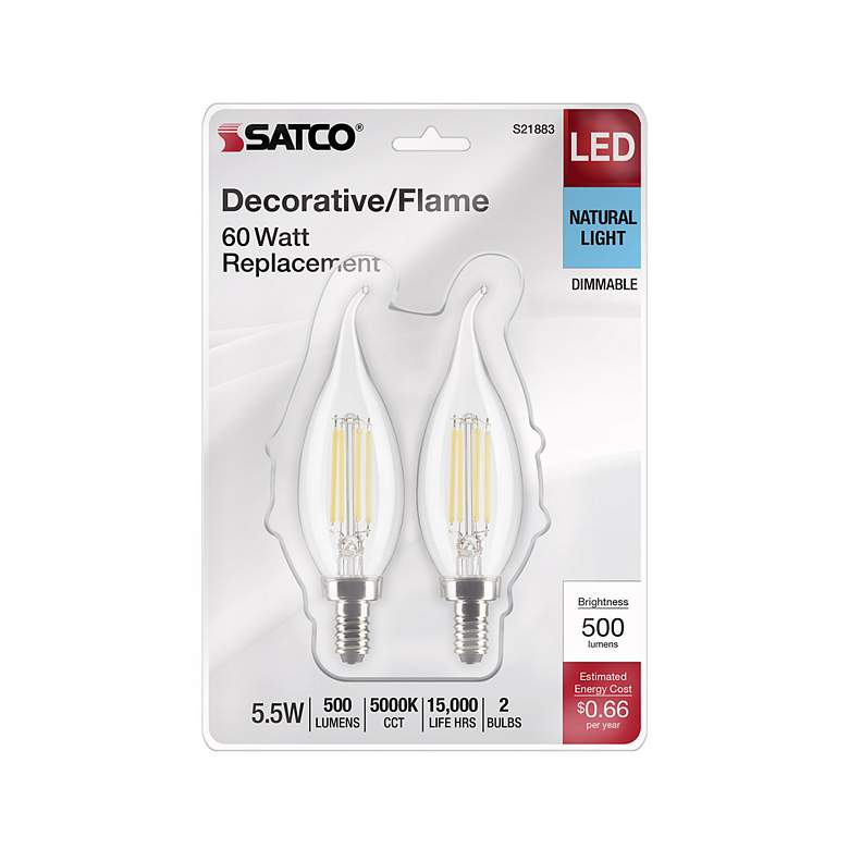 Image 4 60W Equivalent Satco Clear 5.5W LED Dimmable E12 CA10 2-Pack more views