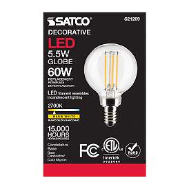 Image5 of 60W Equivalent Satco Clear 5.5W LED Dimmable E12 G16.5 Bulb more views