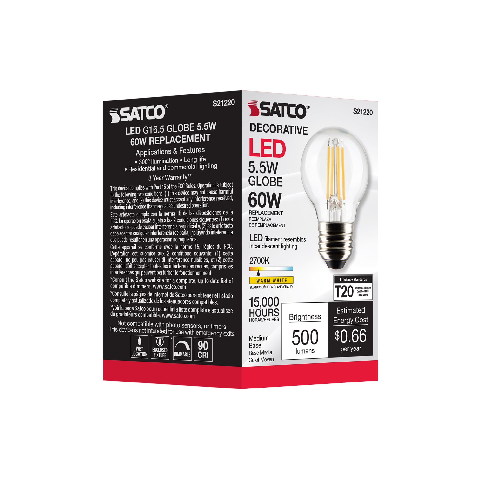 60W Equivalent Satco Clear 5.5W LED Dimmable Standard Bulb in scene