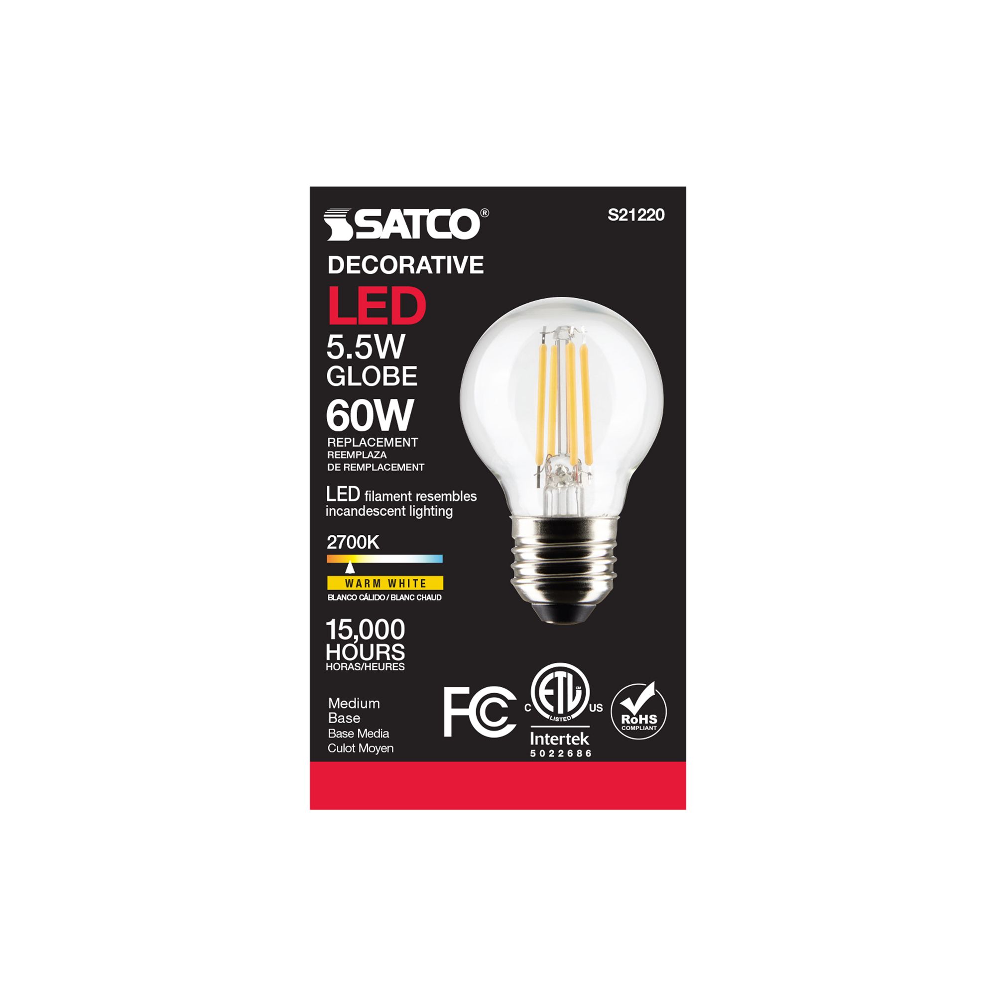 Image 7 60W Equivalent Satco Clear 5.5W LED Dimmable Standard Bulb more views