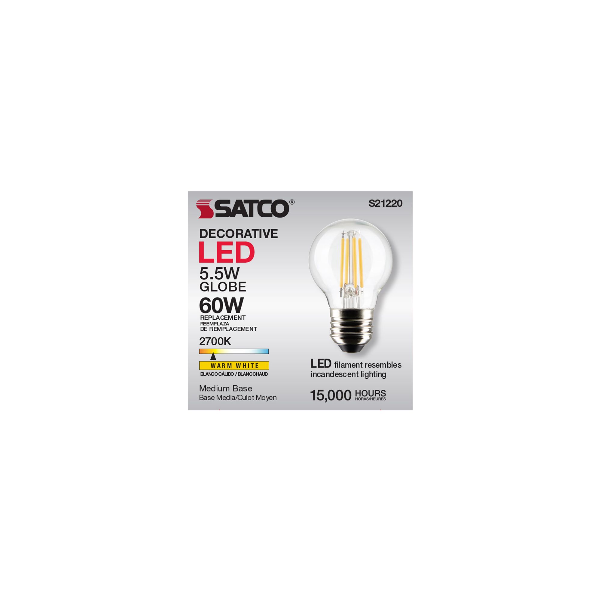 60W Equivalent Satco Clear 5.5W LED Dimmable Standard Bulb in scene
