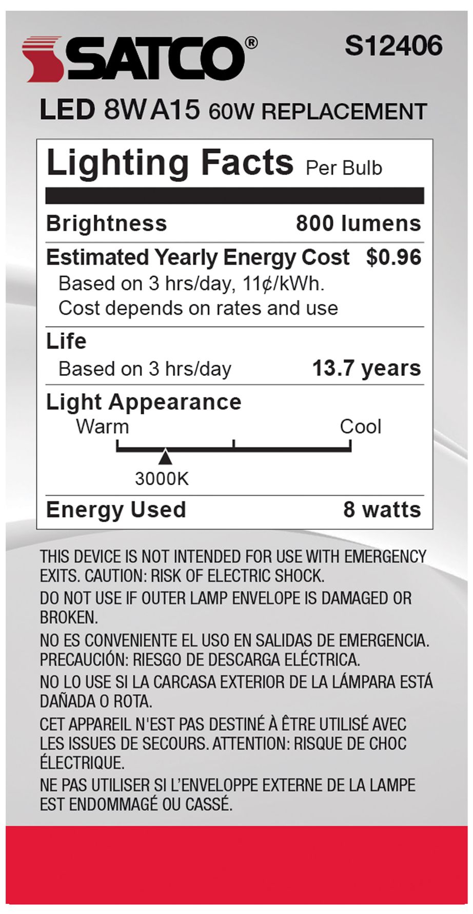 Image 5 60W Equivalent Satco Clear 8.2W LED Dimmable Standard A15 6-Pack more views
