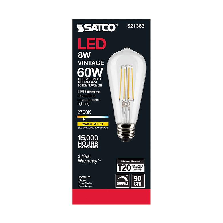 Image 5 60W Equivalent Satco Clear 8W 2700K LED Dimmable E26 ST19 more views