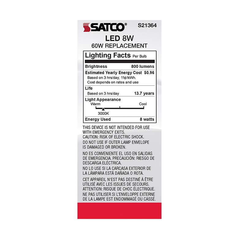 Image 6 60W Equivalent Satco Clear 8W 3000K LED Dimmable E26 ST19 more views