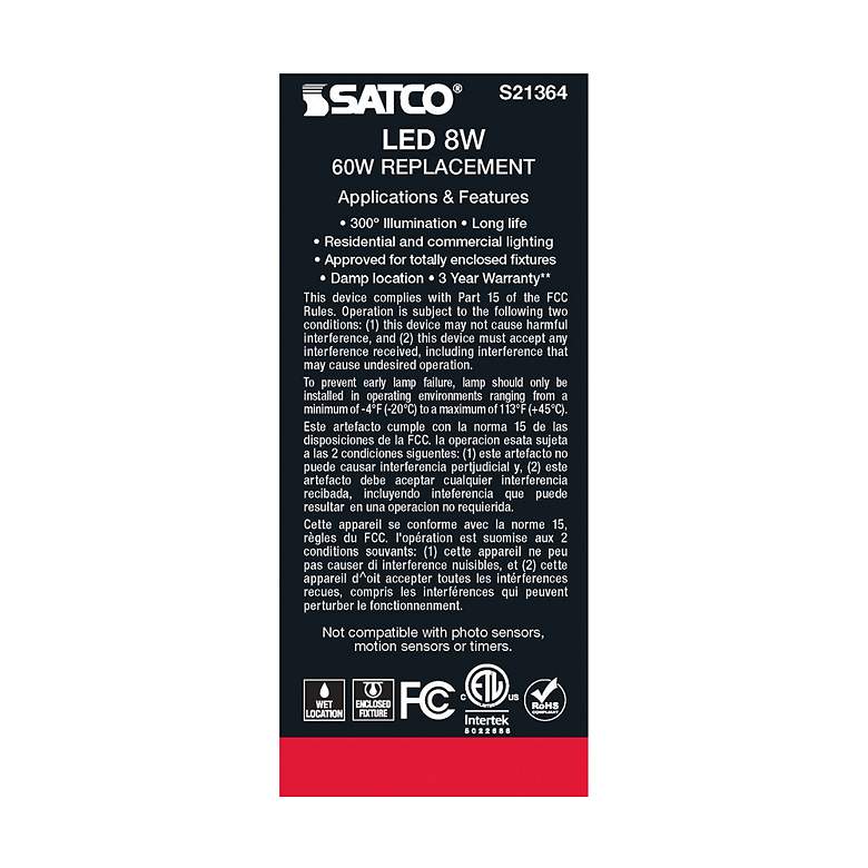 Image 7 60W Equivalent Satco Clear 8W 3000K LED Dimmable E26 ST19 more views
