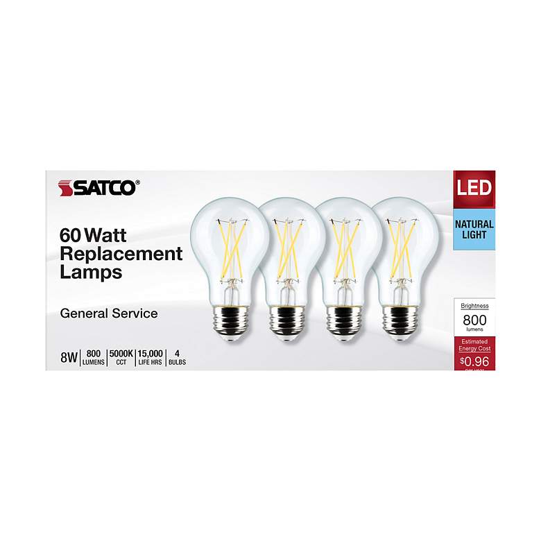 Image 4 60W Equivalent Satco Clear 8W 5000K LED Dimmable E26 4-Pack more views
