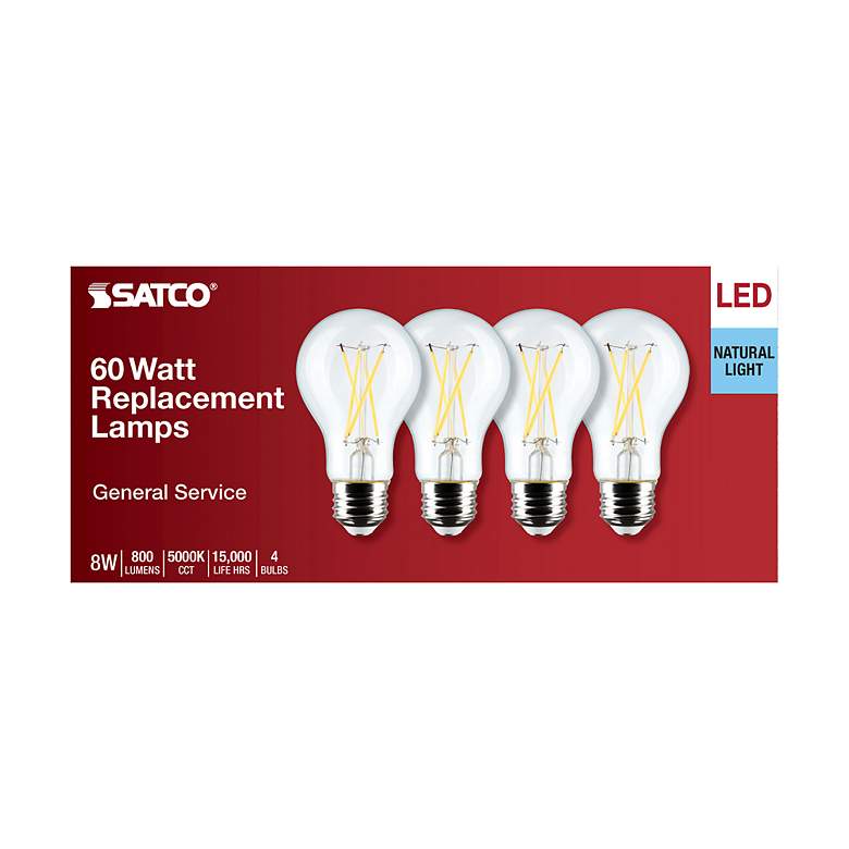 Image 5 60W Equivalent Satco Clear 8W 5000K LED Dimmable E26 4-Pack more views