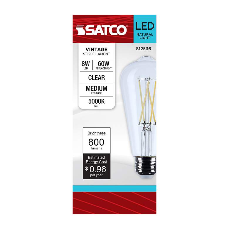 Image 2 60W Equivalent Satco Clear 8W 5000K LED Dimmable E26 ST19 more views