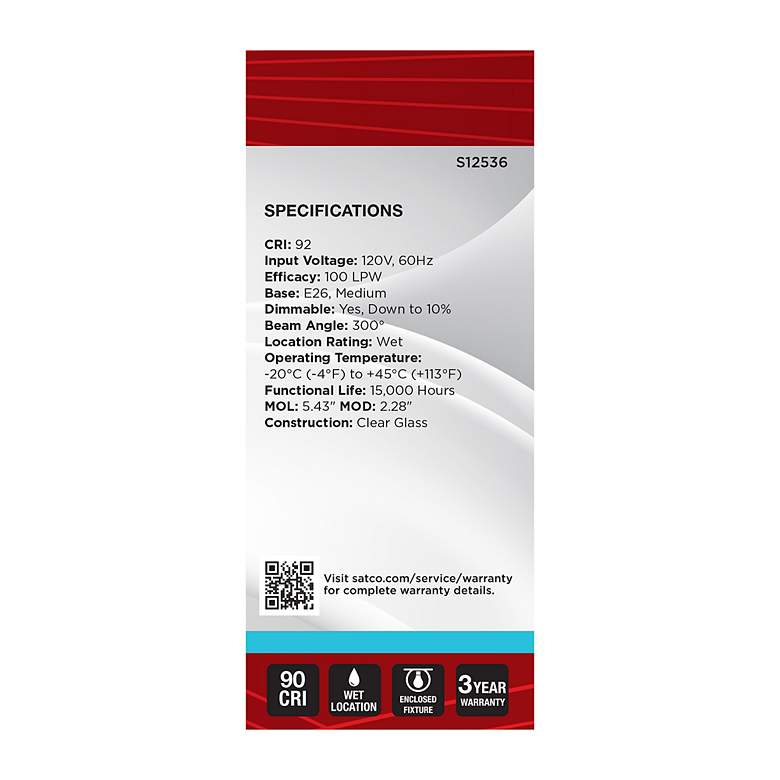 Image 4 60W Equivalent Satco Clear 8W 5000K LED Dimmable E26 ST19 more views