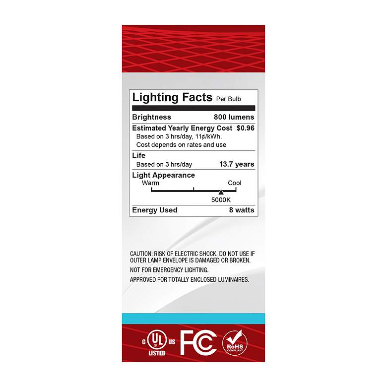 Image 5 60W Equivalent Satco Clear 8W 5000K LED Dimmable E26 ST19 more views