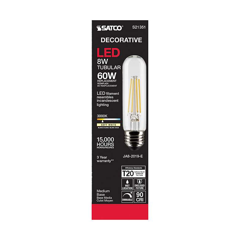 Image 5 60W Equivalent Satco Clear 8W LED Dimmable Standard T10 Bulb more views