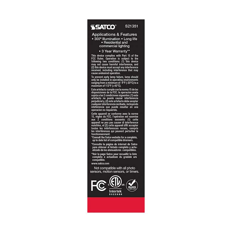 Image 7 60W Equivalent Satco Clear 8W LED Dimmable Standard T10 Bulb more views
