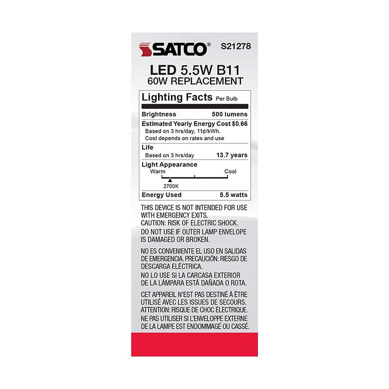 Image 6 60W Equivalent Satco Frost 5.5W 2700K LED Dimmable E12 Bulb more views