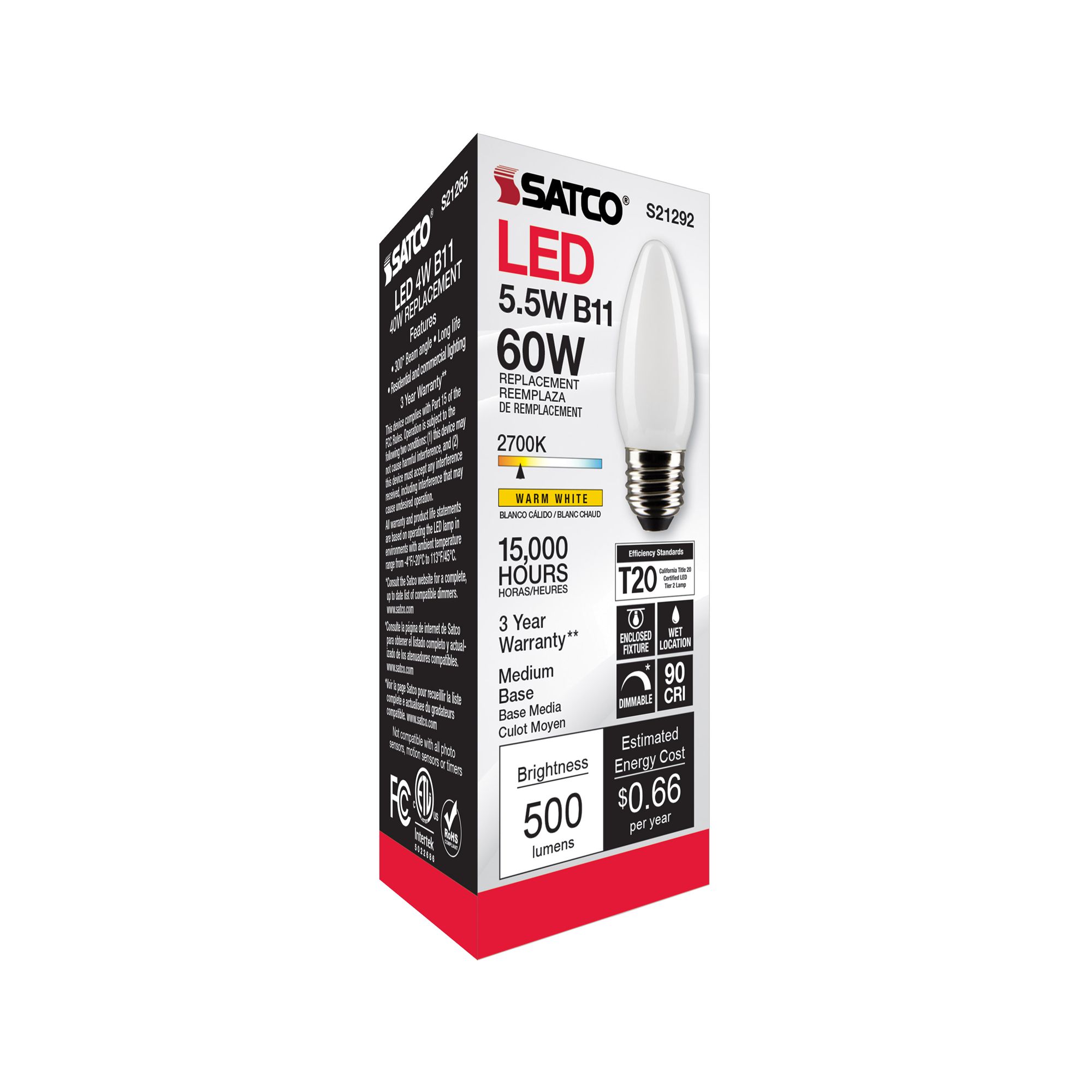 60W Equivalent Satco Frost 5.5W LED Dimmable Standard Bulb in scene