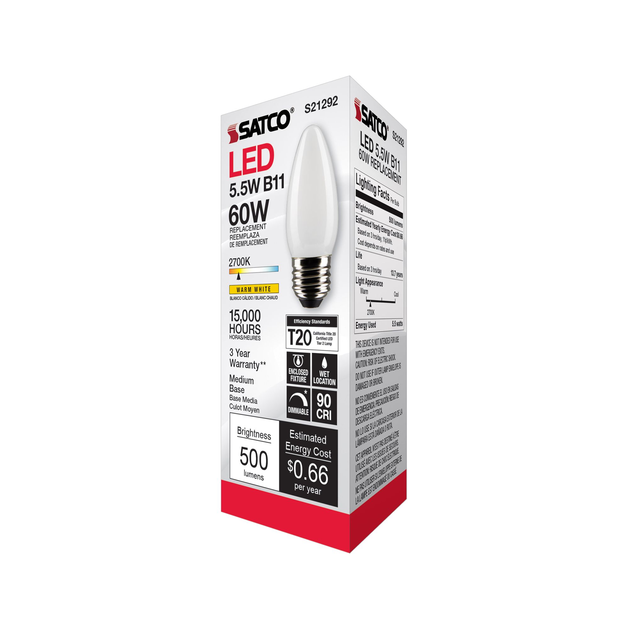 60W Equivalent Satco Frost 5.5W LED Dimmable Standard Bulb in scene