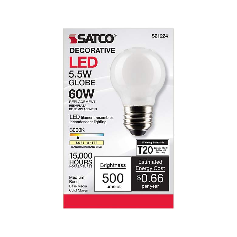 Image 4 60W Equivalent Satco White 5.5W LED Dimmable Standard Bulb more views