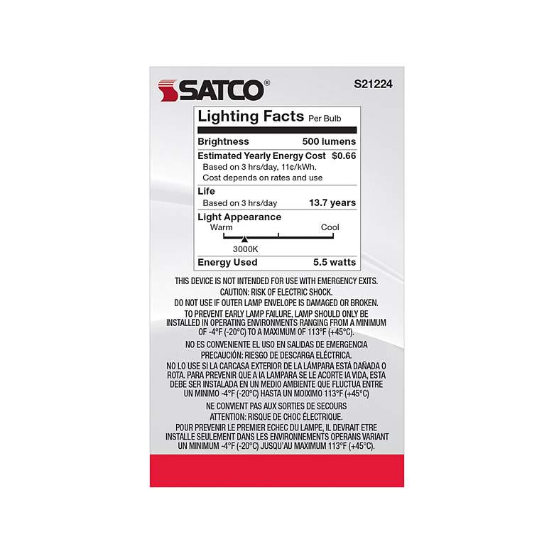 Image 6 60W Equivalent Satco White 5.5W LED Dimmable Standard Bulb more views