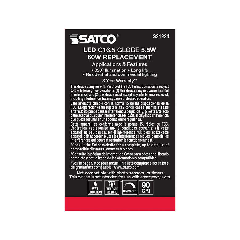 Image 7 60W Equivalent Satco White 5.5W LED Dimmable Standard Bulb more views