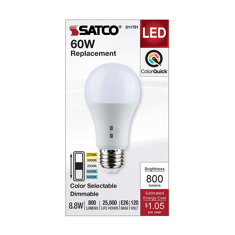 Image 4 60W Equivalent Satco White 8.8W LED Dimmable Standard Bulb more views