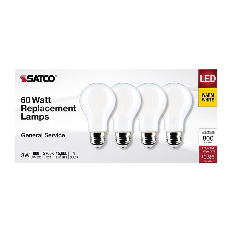 Image 4 60W Equivalent Satco White 8W LED Dimmable Standard 4-Pack more views