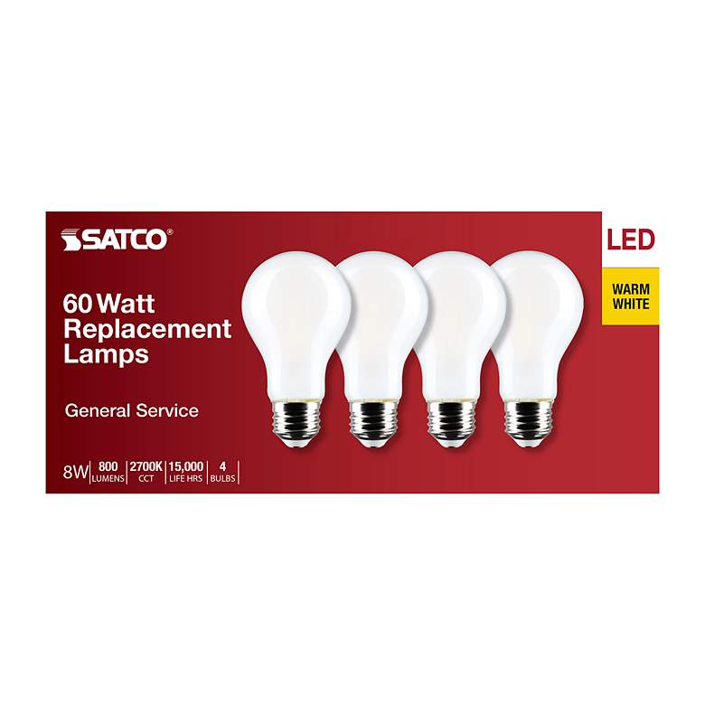 Image 5 60W Equivalent Satco White 8W LED Dimmable Standard 4-Pack more views